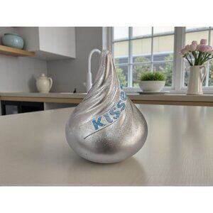 New Holiday Large Silver Glitter Christams Kisses Hershey Kiss Figurine Statue